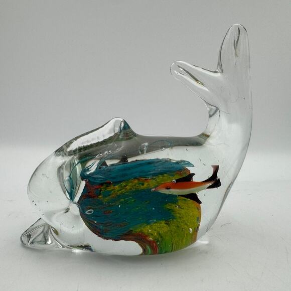 Murano Style Art Glass Dolphin Aquarium Fish Figurine Paperweight 5x4 - Picture 1 of 8